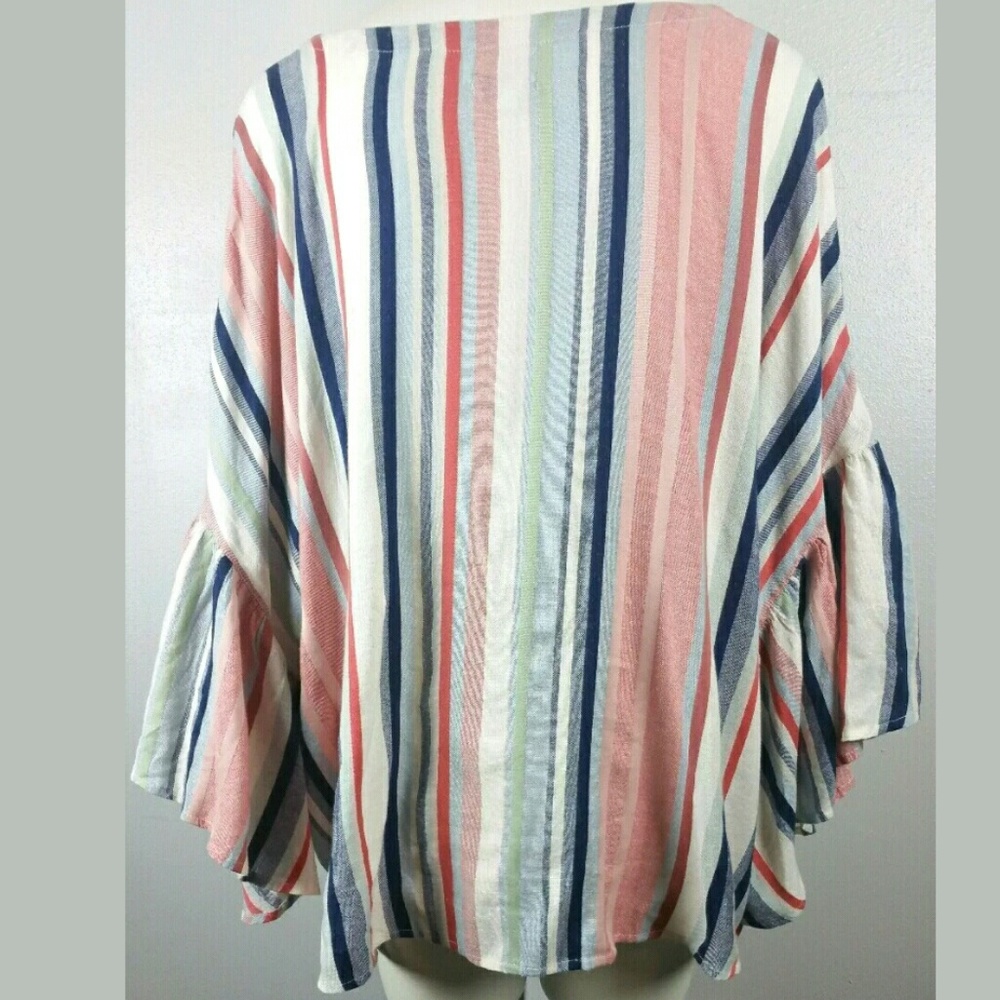 Susina 2X Summer Breeze Stripe V Neck Ruffle - Picture 3 of 8